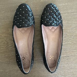 Vince Camuto Genuine Leather Quilted Black Loafer sz 36